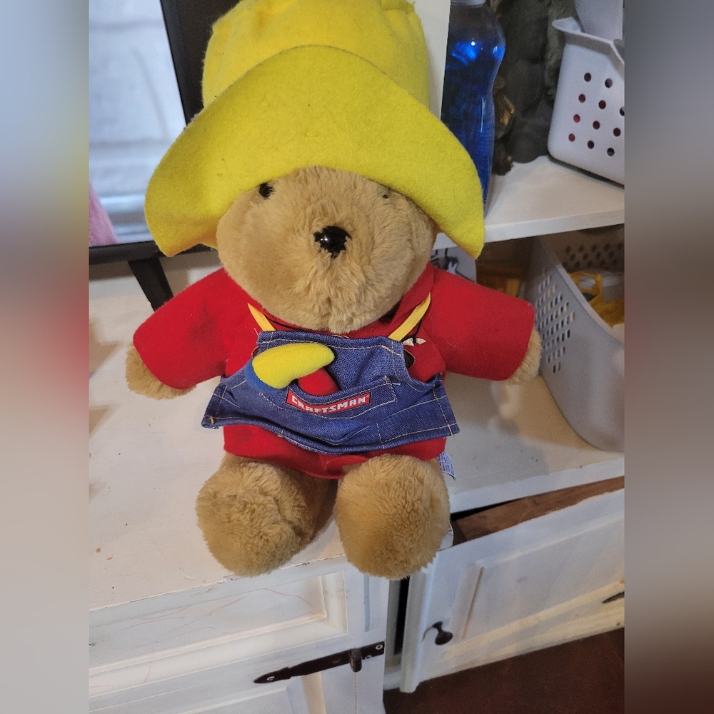 Craft Plush Bear with Yellow Hat and Red Outfit